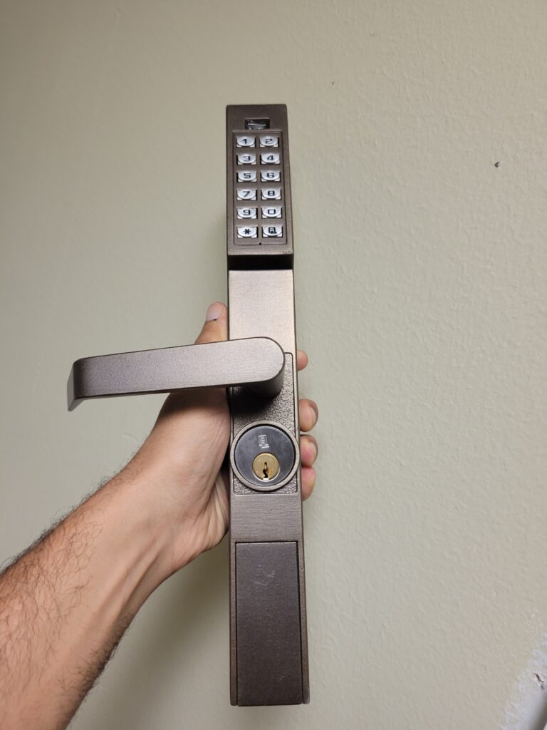 Picture of a fancy commercial lock with keypad entry